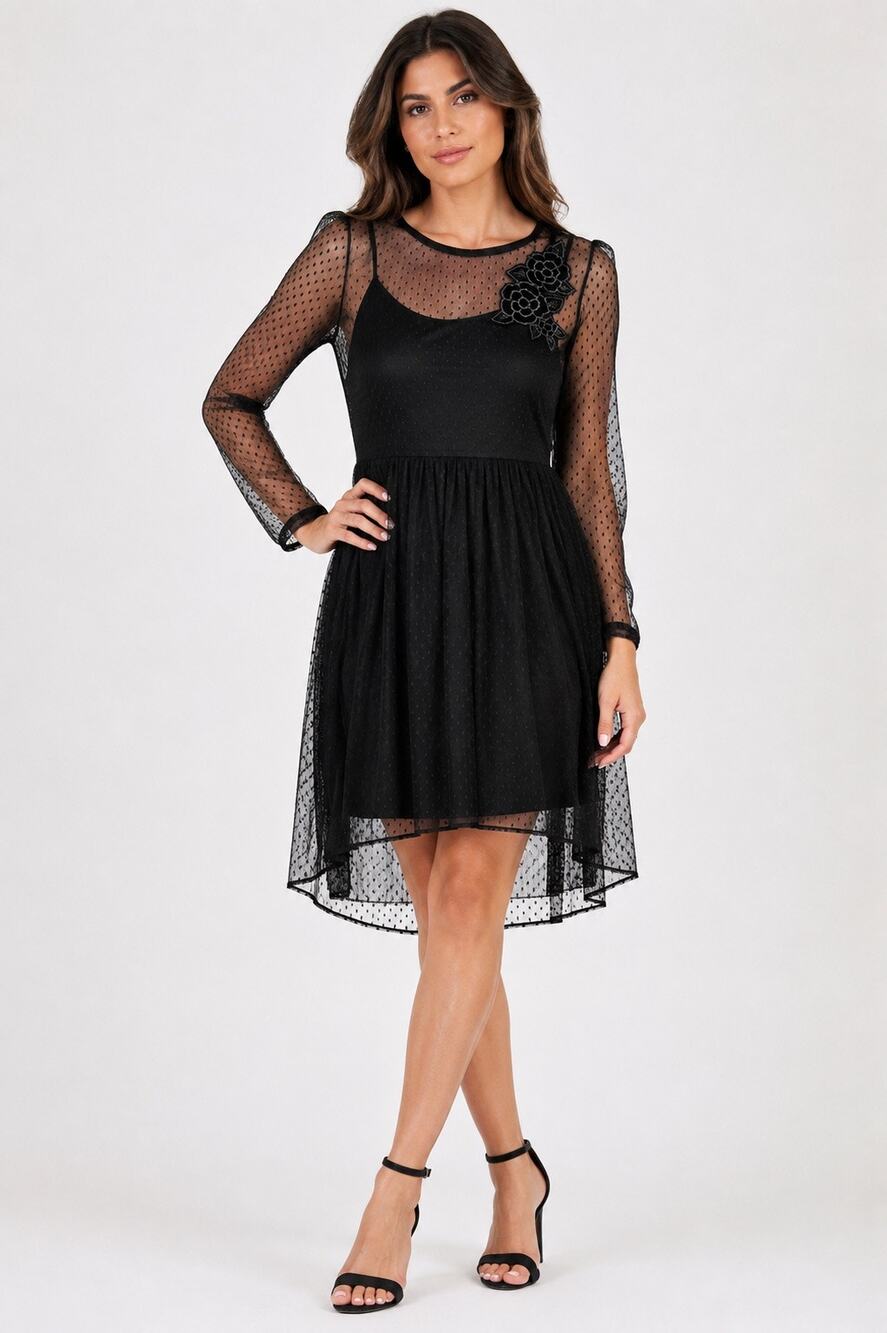 Xhilaration Blk Swiss Dot Mesh Dress Velvet Floral Goth Punk Spooky Cute NWT XS